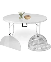 Slickblue White Outdoor Folding Table 65" Diameter - Round Plastic Dining Table for Patio