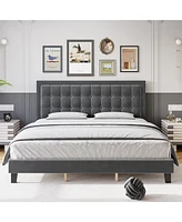 gaomon Queen Bed Frame with Adjustable Linen Button Tufted Headboard