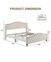 gaomon King Bed Upholstered Platform Frame with Tall Headboard 47.2"