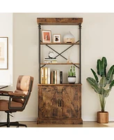 gaomon Tall Bookshelf with Doors 73.62in Industrial Storage Open Rack Shelf