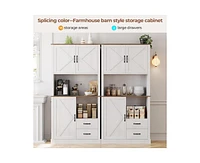 gaomon Modern Kitchen Pantry Cabinet with Microwave Stand, Tall Hutch Bar Cabinet with Drawers & Adjustable Shelves