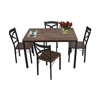 Slickblue Wood Dining Table Set – 5-Piece Furniture with 4 Chairs and Sturdy Metal Legs