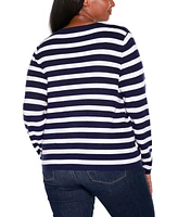 Belldini Plus Black Label Nautical Stripe Open-Front Cardigan Sweater