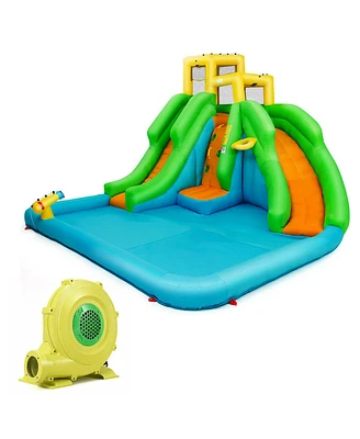 Gymax Kids Inflatable Water Park Bounce House 2 Slide w/Climbing Wall - Multi