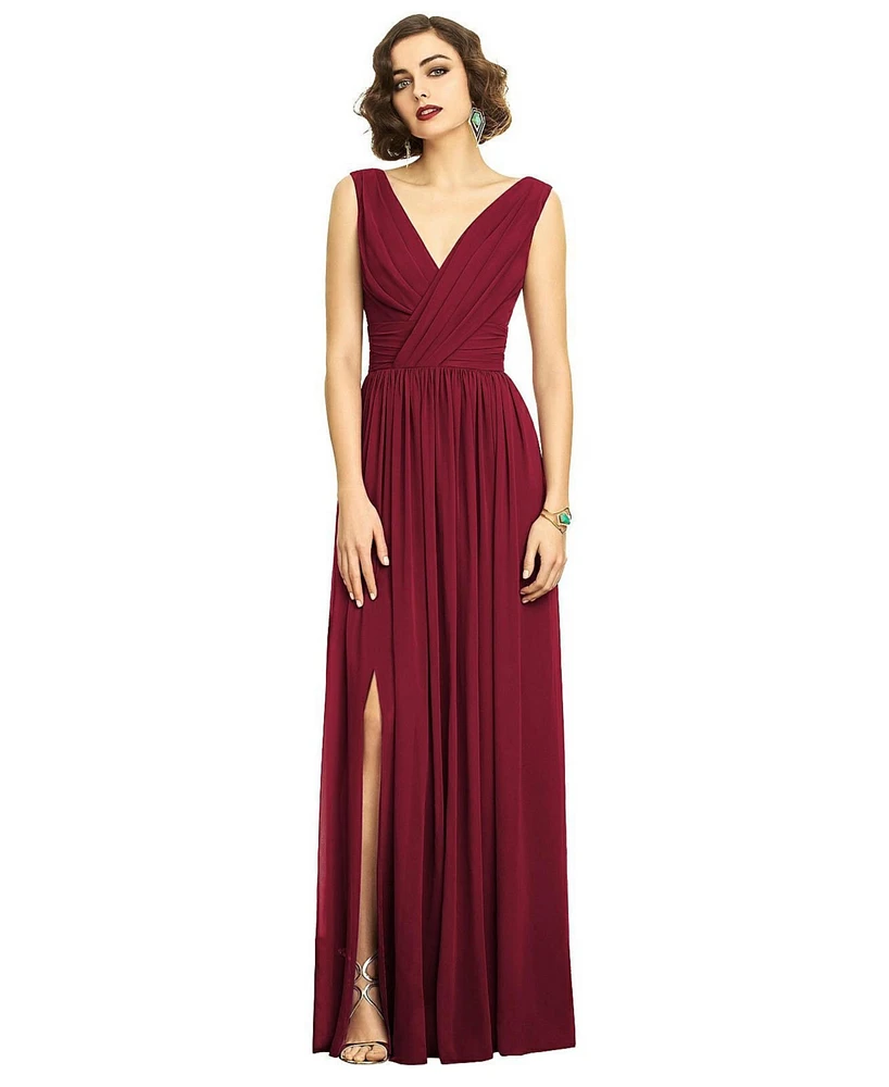 Dessy Collection Plus Sleeveless Draped Chiffon Maxi Dress with Front Slit