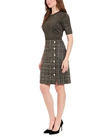 London Times Women's Short-Sleeve Knit Sheath Dress