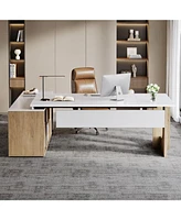Tribesigns 74.8" Executive Desk, Large Office Desk with Cabinet, L Shaped Computer Desk with Shelves and Cpu Storage, Modern Home Office Desk Business