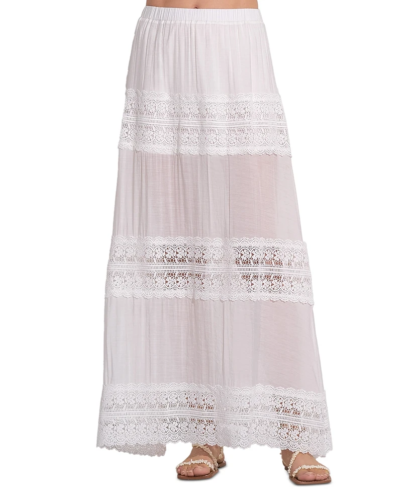 Elan Women's Crochet-Lace Tiered Maxi Skirt