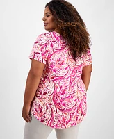 Jm Collection Plus Printed Short-Sleeve Top, Exclusively at Macy's