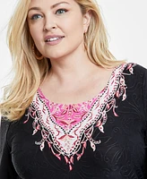 Jm Collection Plus 3/4-Sleeve Jacquard Top, Exclusively at Macy's