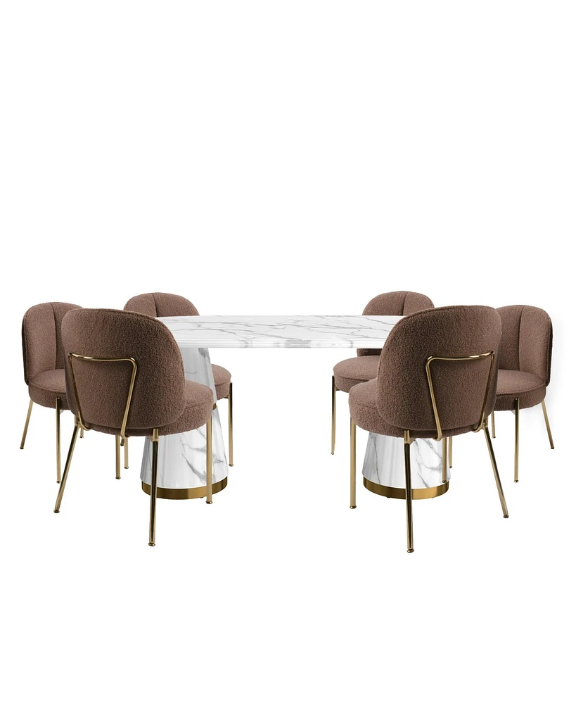 Boyel Living 70-Inch Marble Countertop Dining Table Set, Modern Kitchen Table for 6 Person (1 Table 6 Chairs)