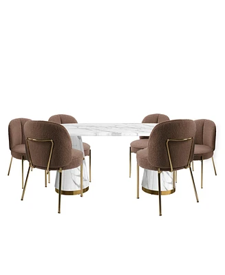 Boyel Living 70-Inch Marble Countertop Dining Table Set, Modern Kitchen Table for 6 Person (1 Table 6 Chairs)