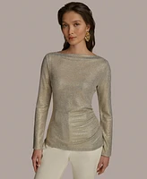 Donna Karan New York Women's Metallic Boat Neck Long-Sleeve Top