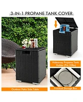 Skonyon 32 x 20 Inch Propane Rattan Fire Pit Table Set with Side Table Tank and Cover