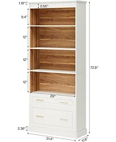 Tribesigns 5-Shelf Bookcase with File Cabinet Drawer Set of 2, 72" Tall Bookshelf, Modern Free-Standing Wood Bookcase, Large Open Display Storage Book