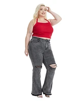 Bayeas Plus Lauren High Rise Flare Jeans With Raw Hem