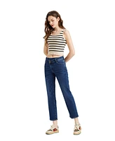 Bayeas Women's Mid Rise Cross Over Straight Leg Jeans