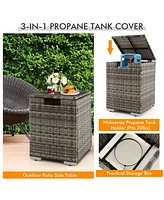 Sugift 32 x 20 Inch Propane Rattan Fire Pit Table Set with Side Table Tank and Cover