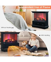 Sugift 27 Inch Freestanding Electric Fireplace with 3-Level Vivid Flame Thermostat-Black