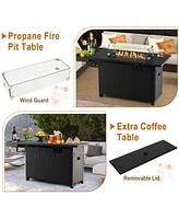 Sugift 52 Inches Outdoor Wicker Gas Fire Pit Propane Fire Table with Cover