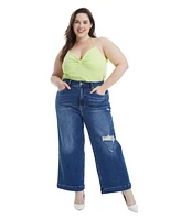 Bayeas Plus Mid Rise Wide Leg Crop Flare Jeans