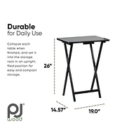 Pj Wood Folding Tv Tray Tables with Compact Storage Rack, 5 Piece Set