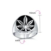 Bling Jewelry Mens Silver Ring with Cannabis Leaf Medallion Oxidized Sterling Silver Handmade