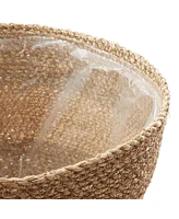 Casafield Set of 3 Seagrass Planter Baskets - Two-Tone, Hand Woven Indoor Flower Pot Covers with Liners for Plants, Succulents, Home Decor