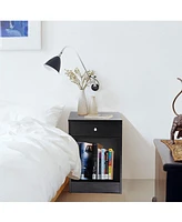 Slickblue Stylish Nightstand with Drawer and Cabinet – Modern Bedside Table Organizer for Storage