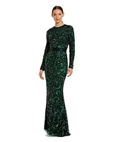 Mac Duggal Women's Embellished Long Sleeve Gown