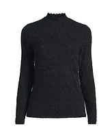 Lands' End Women's Long Sleeve Brushed Lace Mock Neck Top