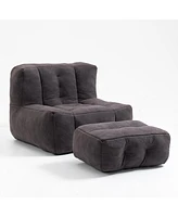 The Pop Home Fluffy Bean Bag Chair with Ottoman, Super Soft Lazy Sofa for Living Room-The