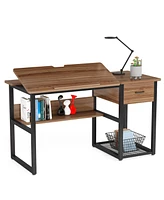 Tribesigns Drafting Table with Storage Drawers,Shelves and Tiltable Tabletop,Drawing Computer Desk Artist Craft Table Painting Desk Workstation