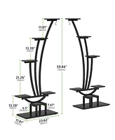 Tribesigns 6-Tier Metal Curved Display Shelf with 2 Hanging Hooks, Multi-Purpose Bonsai Flower Pots Plant Rack Pack of 2