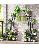 Tribesigns 6-Tier Metal Curved Display Shelf with 2 Hanging Hooks, Multi-Purpose Bonsai Flower Pots Plant Rack Pack of 2