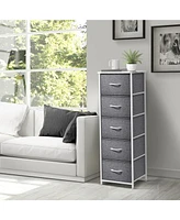 Sorbus Narrow 5 Drawers Nightstand with Steel Frame, Wood Top, Easy Pull Fabric Bins for Home, Bedroom, Office & Dorm