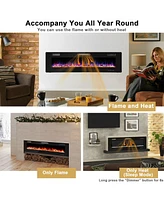 Sugift 68 Inch Ultra-Thin Electric Fireplace Recessed Wall Mounted with Crystal Log Decoration