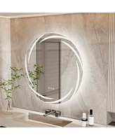 Wisfor Round Circle Lighted Bathroom Mirror Anti Fog Vanity Mirror Stepless Dimming