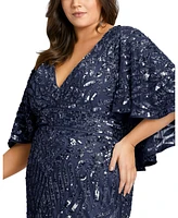 Mac Duggal Plus Embellished Cape Sleeve Cocktail Dress (Plus)