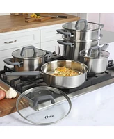 Oster Beauford 9 Piece Stainless Steel Non-Toxic PCookware Set W/ Tri-Ply Encapsulated Bottom & Soft Touch Handles