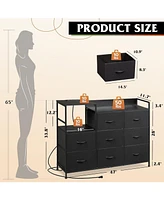 Wlive Dresser Tv Stand for Bedroom with Charging Station Wide Storage Chest of Drawers 8 Large Fabric and Open Shelves Organizer