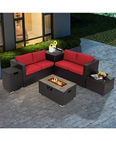 Skonyon 32 x 20 Inch Propane Rattan Fire Pit Table Set with Side Table Tank and Cover