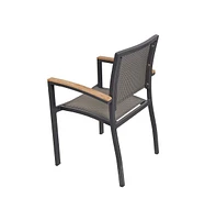 Slickblue Outdoor Patio Dining Chairs with Teak Armrests Aluminum Frame and Textilene Mesh Fabric