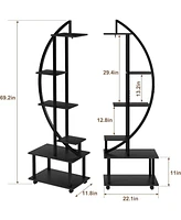 gaomon 6 Tier Indoor Tall Plant Stand Metal Plant Stand with Detachable Wheels Half Moon Shape Plant Stands