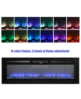 Boyel Living Wall Mounted Recessed Electric Fireplace with Logs and Crystals
