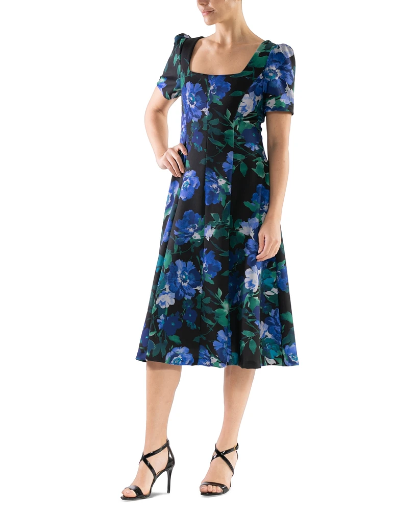 Donna Rico Women's Printed Square-Neck Midi Dress