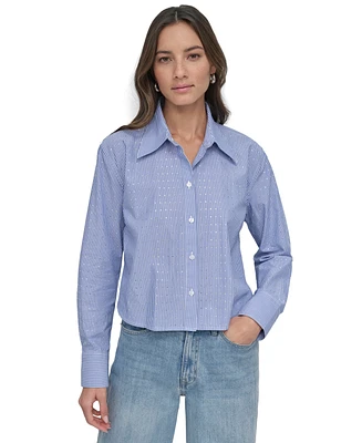 Dkny Jeans Petite Cotton Button-Front Studded Shirt