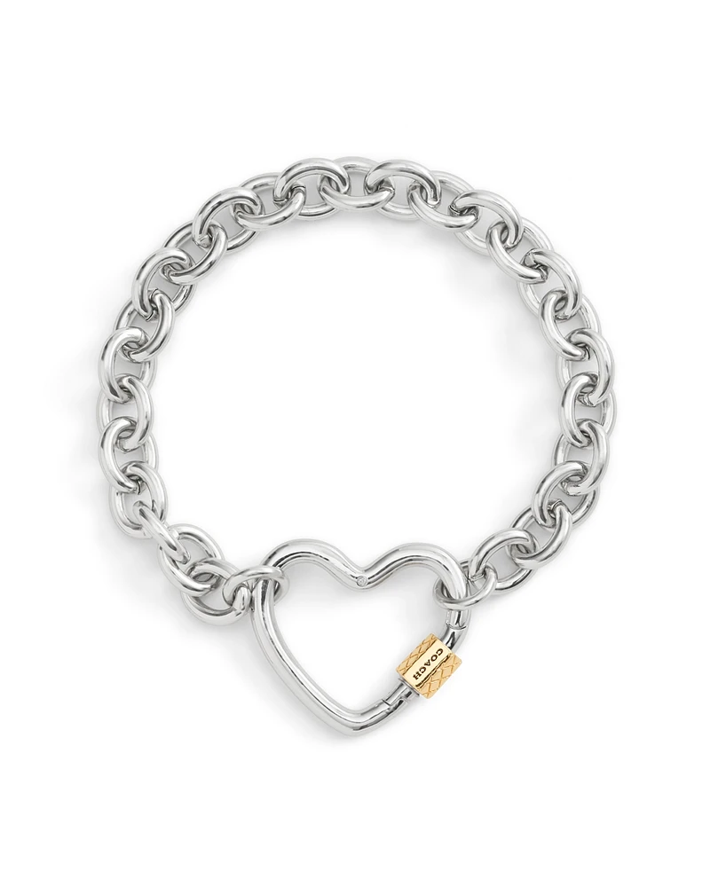 Coach Two-Tone Signature Carabiner Heart Statement Bracelet