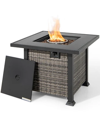Sugift 32 Inch Square Propane Fire Pit Table with Lava Rocks Cover