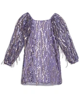 Speechless Big Girls Raglan Long Sleeve Fringe Sequin Dress